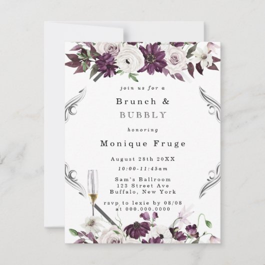 Plum en Silver Geometric Brunch & Bubble Invites Kaart (Voorkant)