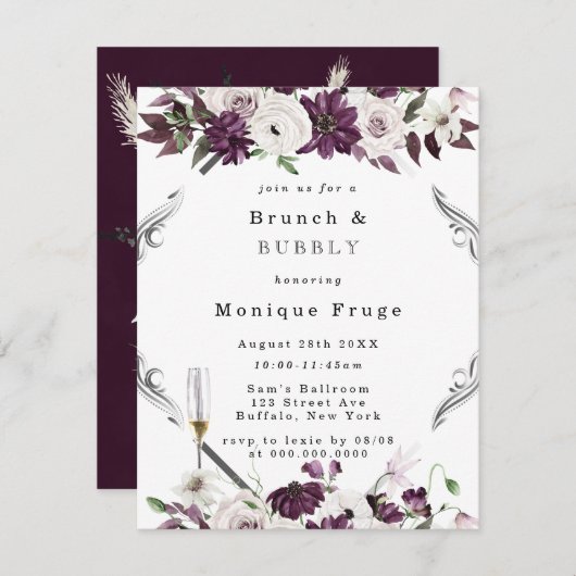 Plum en Silver Geometric Brunch & Bubble Invites Kaart (Voorkant / Achterkant)