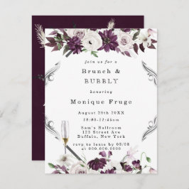 Plum en Silver Geometric Brunch & Bubble Invites Kaart