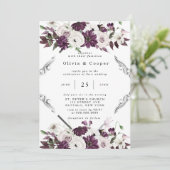 Plum en Silver Geometric Floral Wedding Kaart (Staand voorkant)