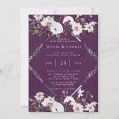 Plum en Silver Geometric Floral Wedding Kaart (Voorkant)