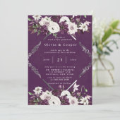 Plum en Silver Geometric Floral Wedding Kaart (Staand voorkant)