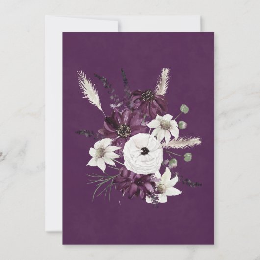 Plum en Silver Geometric Floral Wedding Kaart (Achterkant)