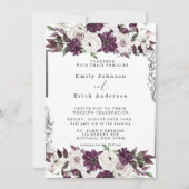 Plum en Silver Geometric Floral Wedding Kaart (Voorkant)