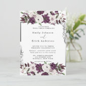 Plum en Silver Geometric Floral Wedding Kaart (Staand voorkant)