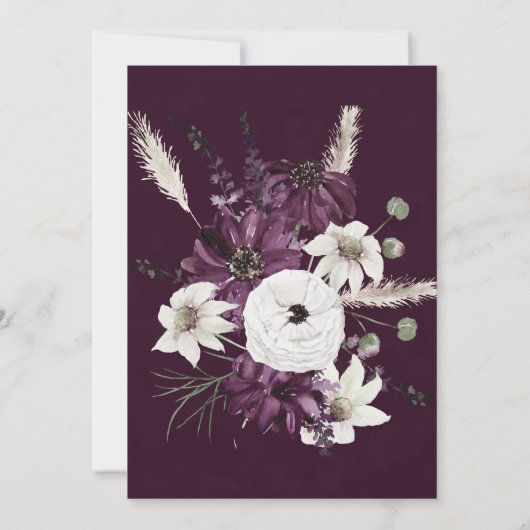 Plum en Silver Geometric Floral Wedding Kaart (Achterkant)