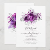 Plum en Silver Waterverf Bat Mitzvah Kaart (Voorkant / Achterkant)