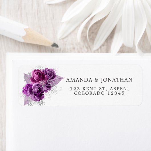 Plum en Silver Waterverf Floral Etiket (Insitu)