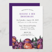 Plum en Sinaasappel Paint Peony Bruidsmeisjes Lunc Kaart (Voorkant / Achterkant)