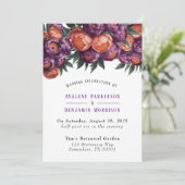 Plum en Sinaasappel Paint Peony bruiloft Kaart (Staand voorkant)