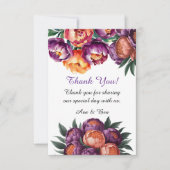 Plum en Sinaasappel Paint Peony Wedding Bedankkaart (Voorkant)