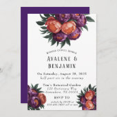 Plum en Sinaasappel Paint Peony Wedding Couples Do Kaart (Voorkant / Achterkant)