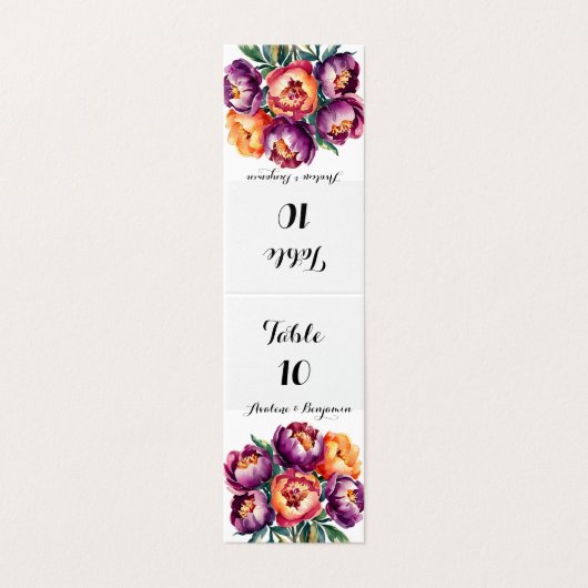 Plum en Sinaasappel Peony Bouquet Trouwtafel Numme Kaart (Buitenkant ongevouwen)