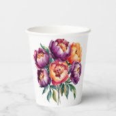 Plum en Sinaasappel Waterverf Peony Bouquet bruilo Papieren Bekers (Achterkant)