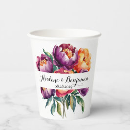 Plum en Sinaasappel Waterverf Peony Bouquet bruilo Papieren Bekers