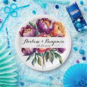 Plum en Sinaasappel Waterverf Peony Bouquet bruilo Papieren Bordje (Feest)