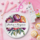 Plum en Sinaasappel Waterverf Peony Bouquet bruilo Papieren Bordje (Feest)