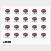 Plum en Sinaasappel Waterverf Peony Bouquet bruilo Ronde Sticker (Vel)