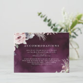 Plum en stoffige roze boho bloemenaccommodaties informatiekaartje (Staand voorkant)