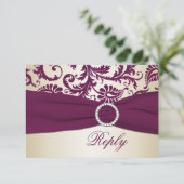Plum en Taupe Damask met PRINTED Ribbon RSVP (Staand voorkant)