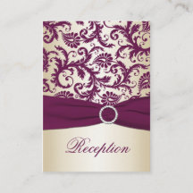 Plum en Taupe Damask Receptie Kaart