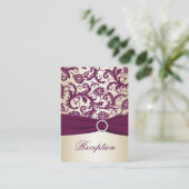 Plum en Taupe Damask Receptie Kaart (Staand voorkant)