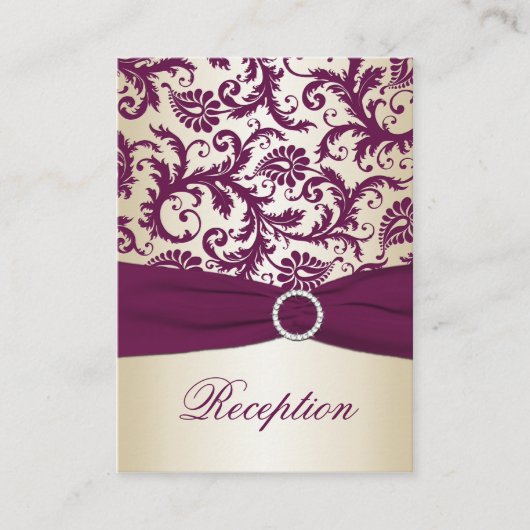 Plum en Taupe Damask Receptie Kaart (Voorkant)