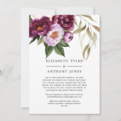 Plum en Violet Floral Wedding Verminderde gastenli Aankondiging (Voorkant)