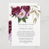 Plum en Violet Floral Wedding Verminderde gastenli Aankondiging (Voorkant / Achterkant)