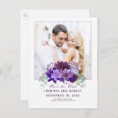 Plum en Violet Paarse Bloemen Bewaar de Datum Aankondigingskaart (Voorkant / Achterkant)