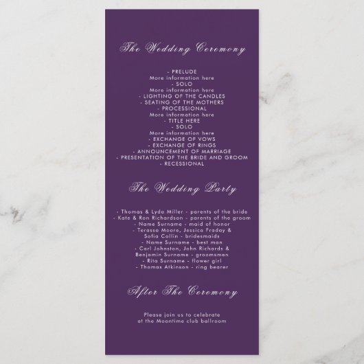 Plum en Violet Paarse Bloemen Trouwprogramma's Programmakaart (Achterkant)