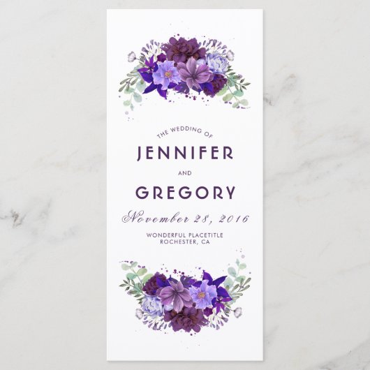 Plum en Violet Paarse Bloemen Trouwprogramma's Programmakaart (Voorkant)