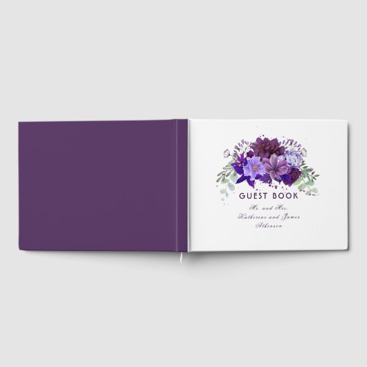 Plum en Violet Paarse Floral Elegant Huwelijk Gastenboek (Volledig)