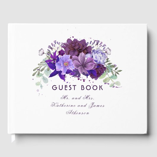 Plum en Violet Paarse Floral Elegant Huwelijk Gastenboek (Voorkant)