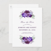 Plum en Violet Paarse Krans Bewaar de Datum Aankondigingskaart (Voorkant / Achterkant)