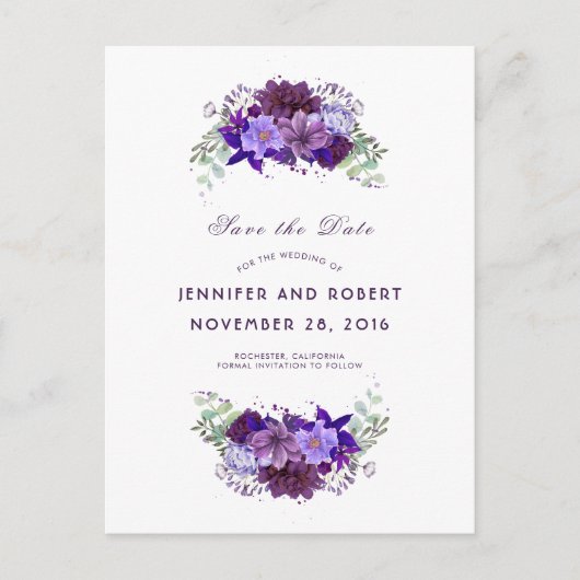 Plum en Violet Paarse Krans Bewaar de Datum Aankondigingskaart (Voorkant)