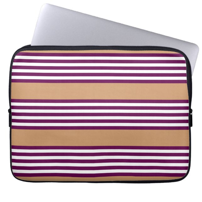 Plum en white vijf strepen patroon met tint laptop sleeve (Voorkant)