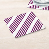 Plum en white vijf stripe patroon kartonnen onderzetters (Schuin)