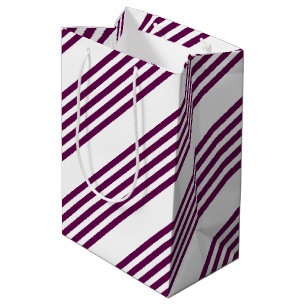 Plum en white vijf stripe patroon medium cadeauzakje