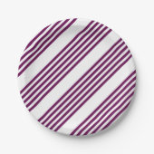 Plum en white vijf stripe patroon papieren bordje (Voorkant)