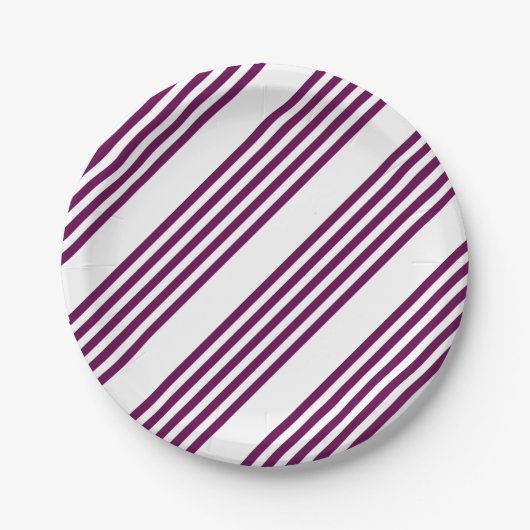 Plum en white vijf stripe patroon papieren bordje (Voorkant)