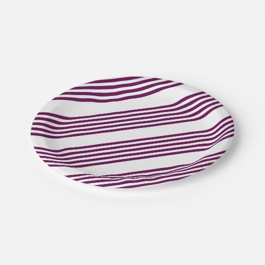 Plum en white vijf stripe patroon papieren bordje (Gekanteld)