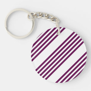 Plum en white vijf stripe patroon sleutelhanger
