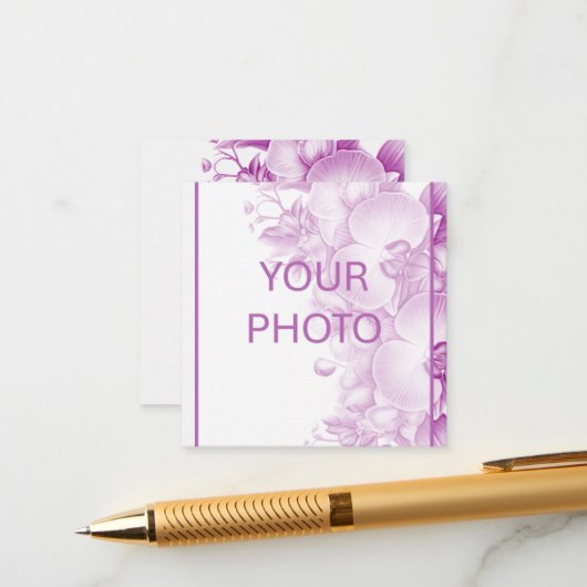 Plum en witte orchideeën bruiloft informatiekaartje (Voorkant / Achterkant in situ)