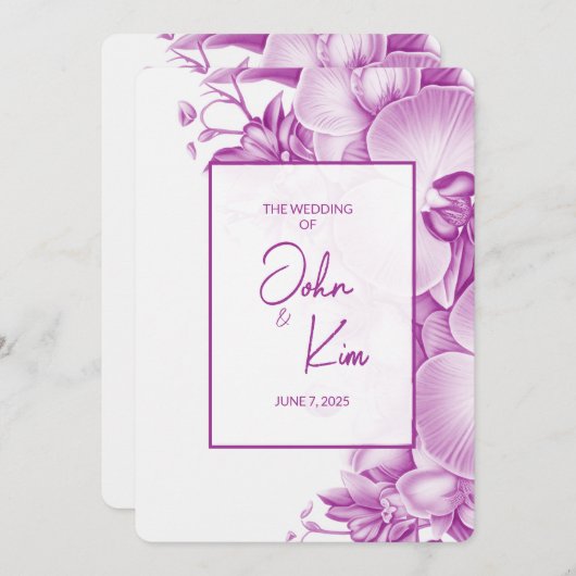 Plum en witte orchideeën bruiloft uitnodiging (Voorkant / Achterkant)