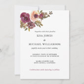 Plum en Yellow Rose Waterverf huwelijksuitnodiging Kaart (Voorkant)