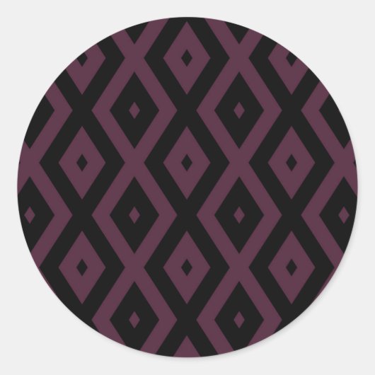 Plum en zwarte diamant patroon ronde sticker (Voorkant)