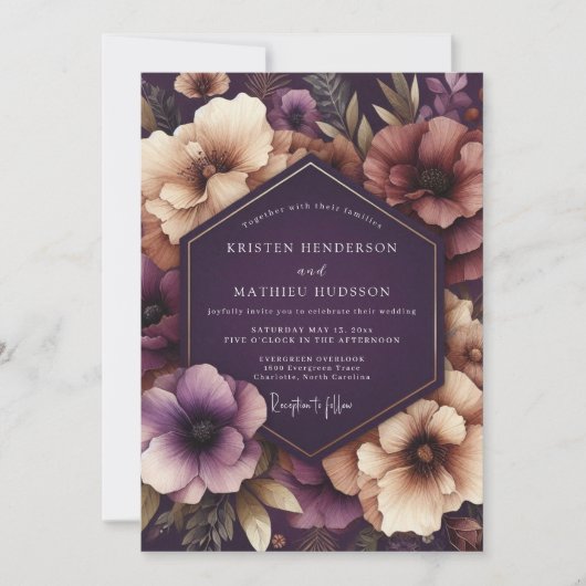 Plum Enchanted Bloom Wedding Kaart (Voorkant)