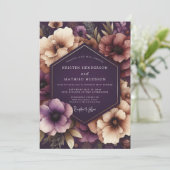 Plum Enchanted Bloom Wedding Kaart (Staand voorkant)