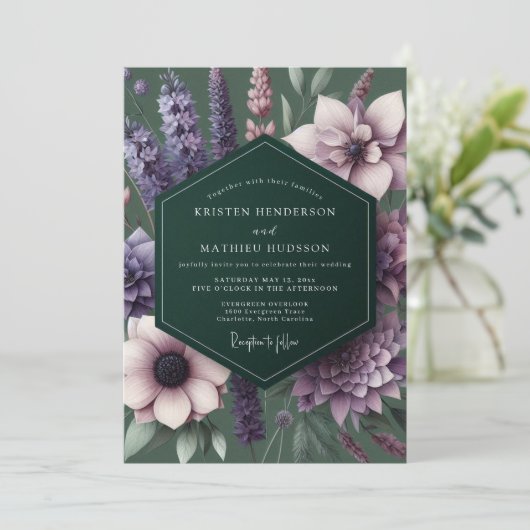 Plum Enchanted Flora Wedding Kaart (Staand voorkant)